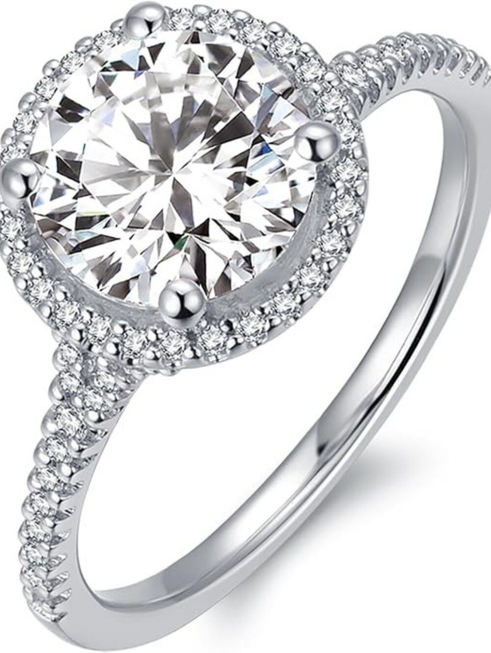 NOVSEAS 14K White Gold 2CT Round Moissanite Engagement Ring – Size 9.5